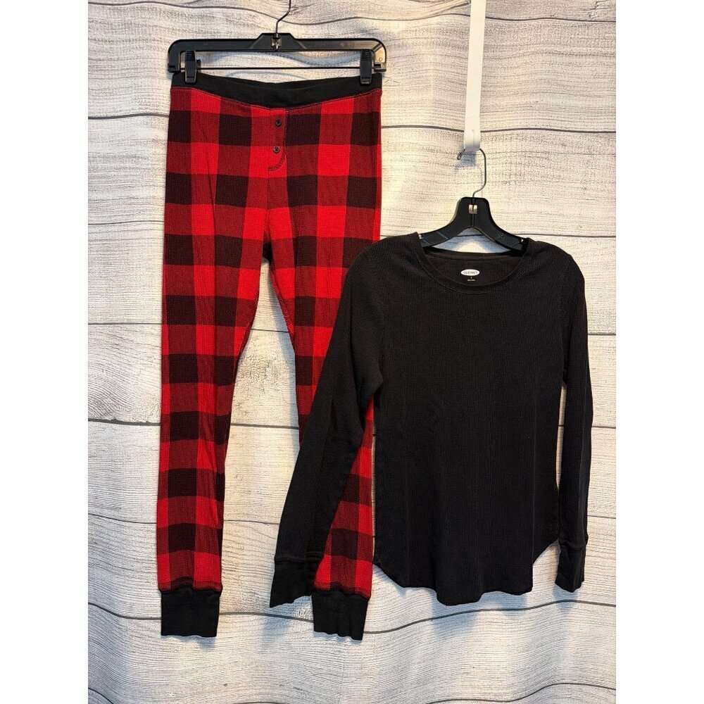 Old Navy Red Buffalo Plaid Thermal Pajama Set Top Size L Pants Size M